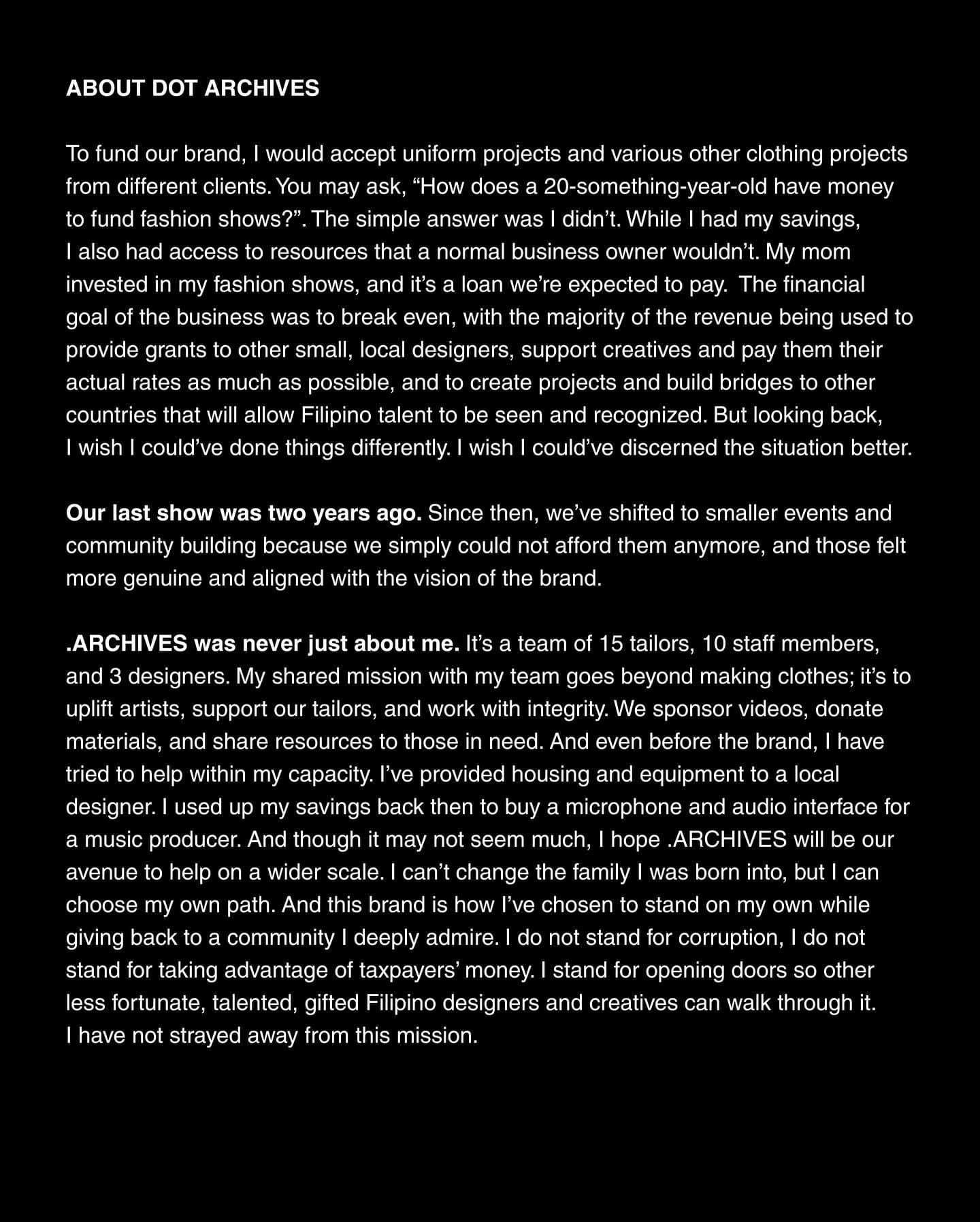 Ellis Co statement on Instagram